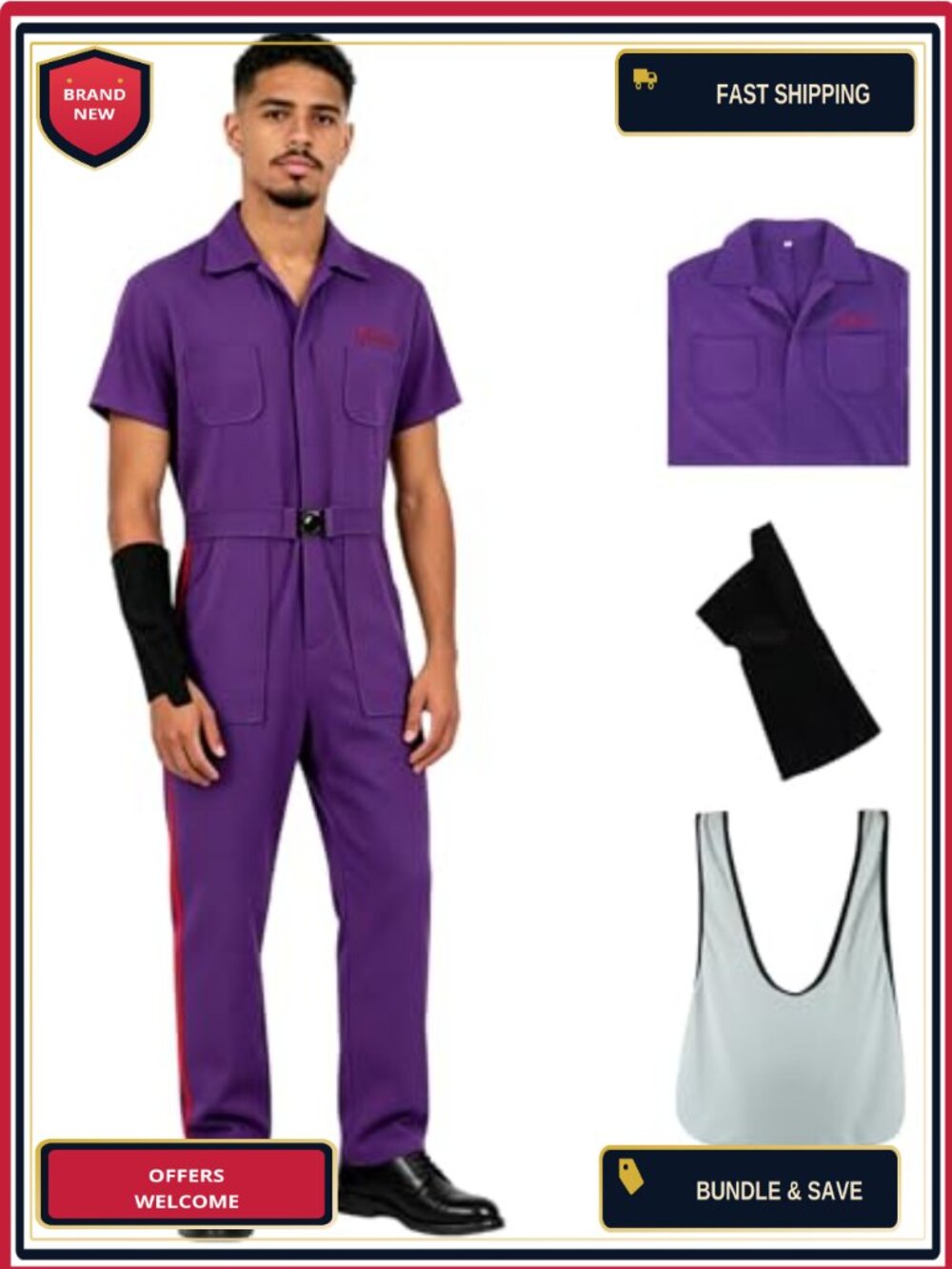 Men's Jesus Quintana Costume Jumpsuit 4 Pockets Halloween Party Outfit